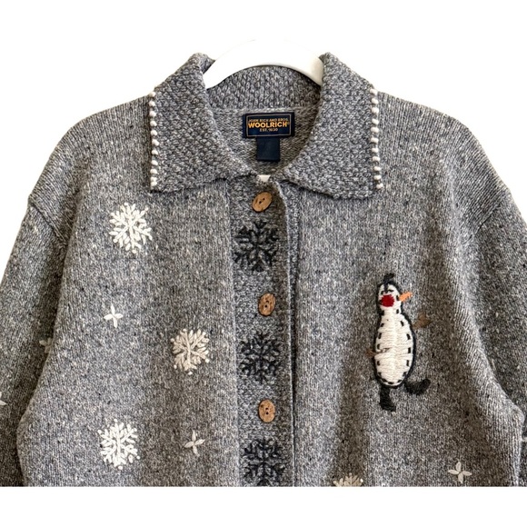 WOOLRICH Vintage Cottagecore Grannycore Snowflake Snowman Christmas Sweater XL - Picture 8 of 10